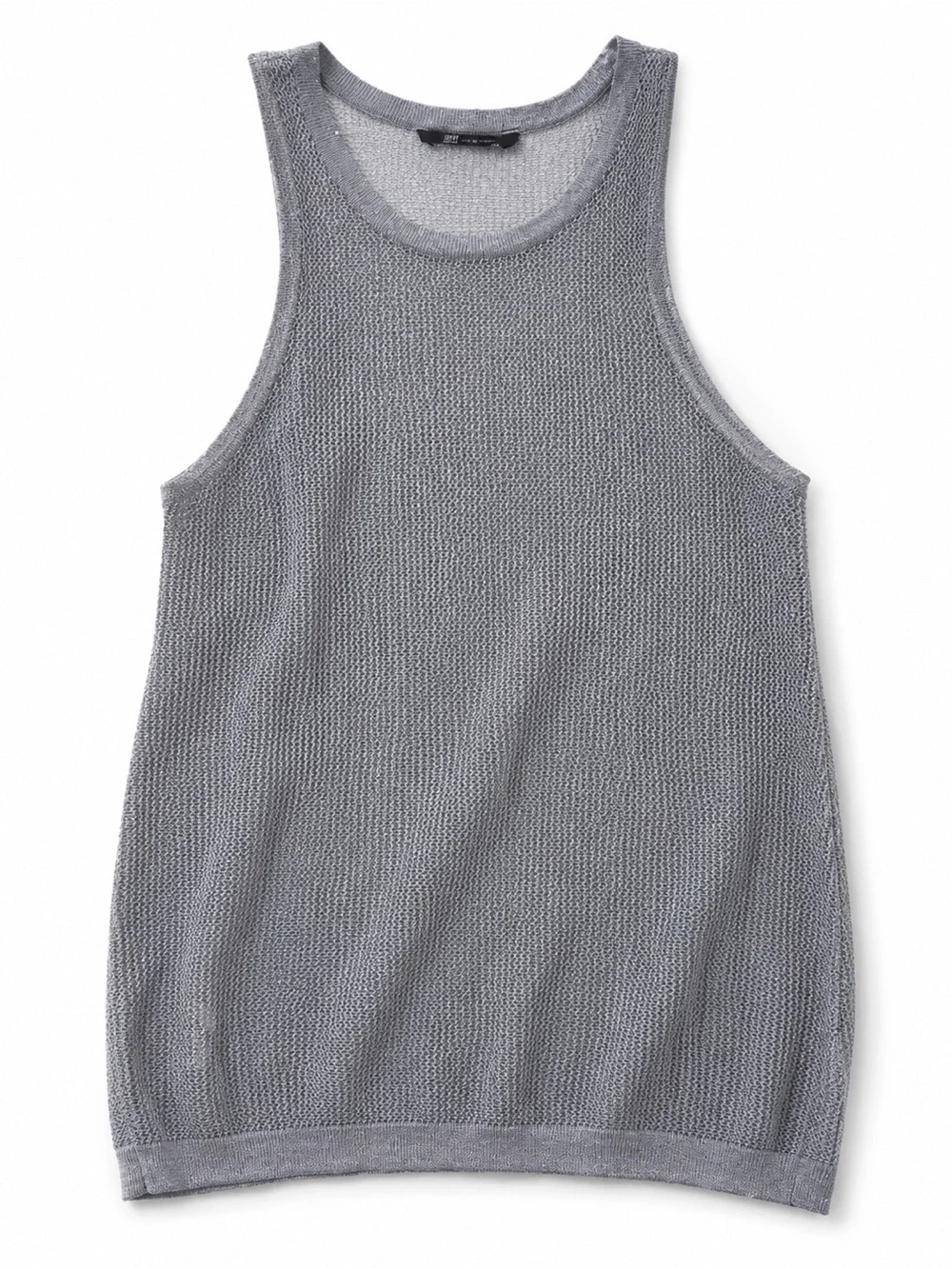 GEF France Silver Metallic Open Knit Tank Top Size L Y2K Coastal Chic trendy - Picture 2 of 8